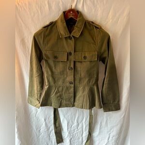 J. Crew Khaki Utility Jacket Cropped Fatigue Olive Green Tie Waist Women’s S